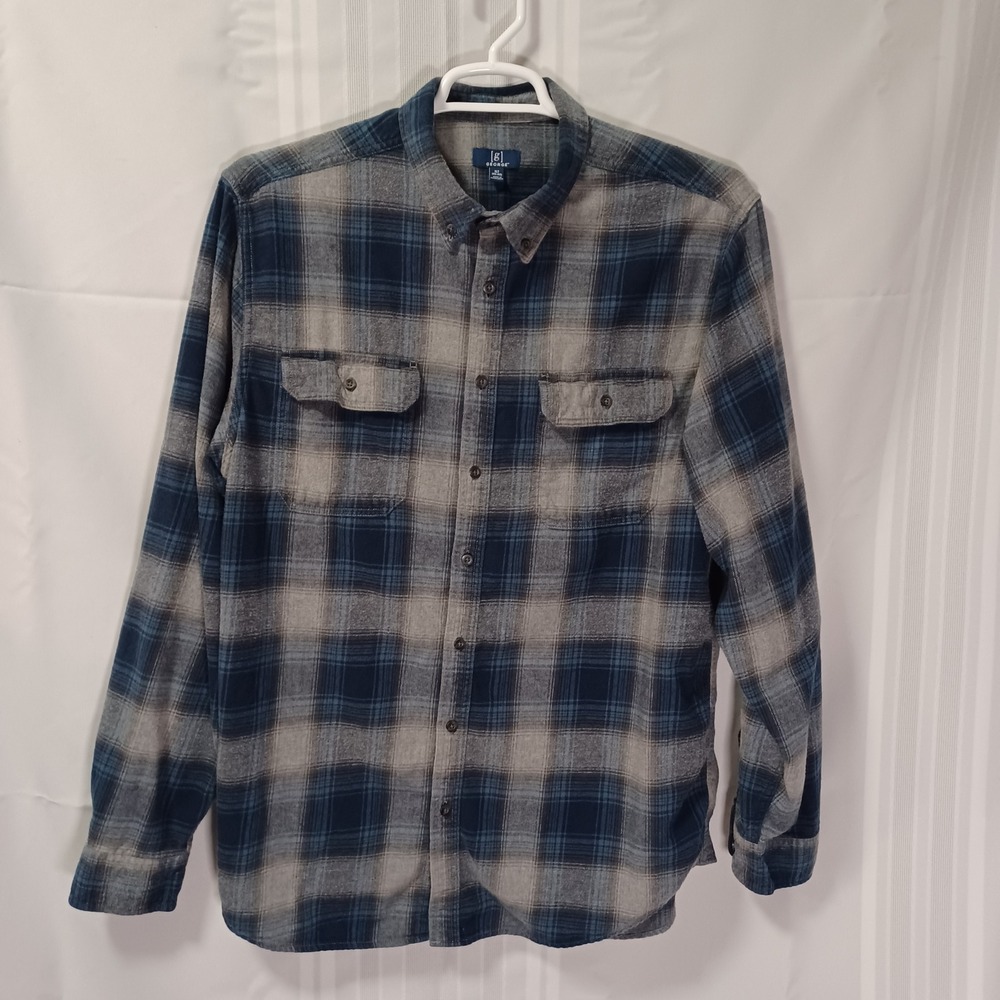 George Flannel Shirt Mens XLT Blue Cove GM48Y101BT Plaid Long Sleeve Cotton